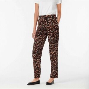 J Crew Womens 00 High Rise Cropped Leopard Print Pleated Satin Like Trouser